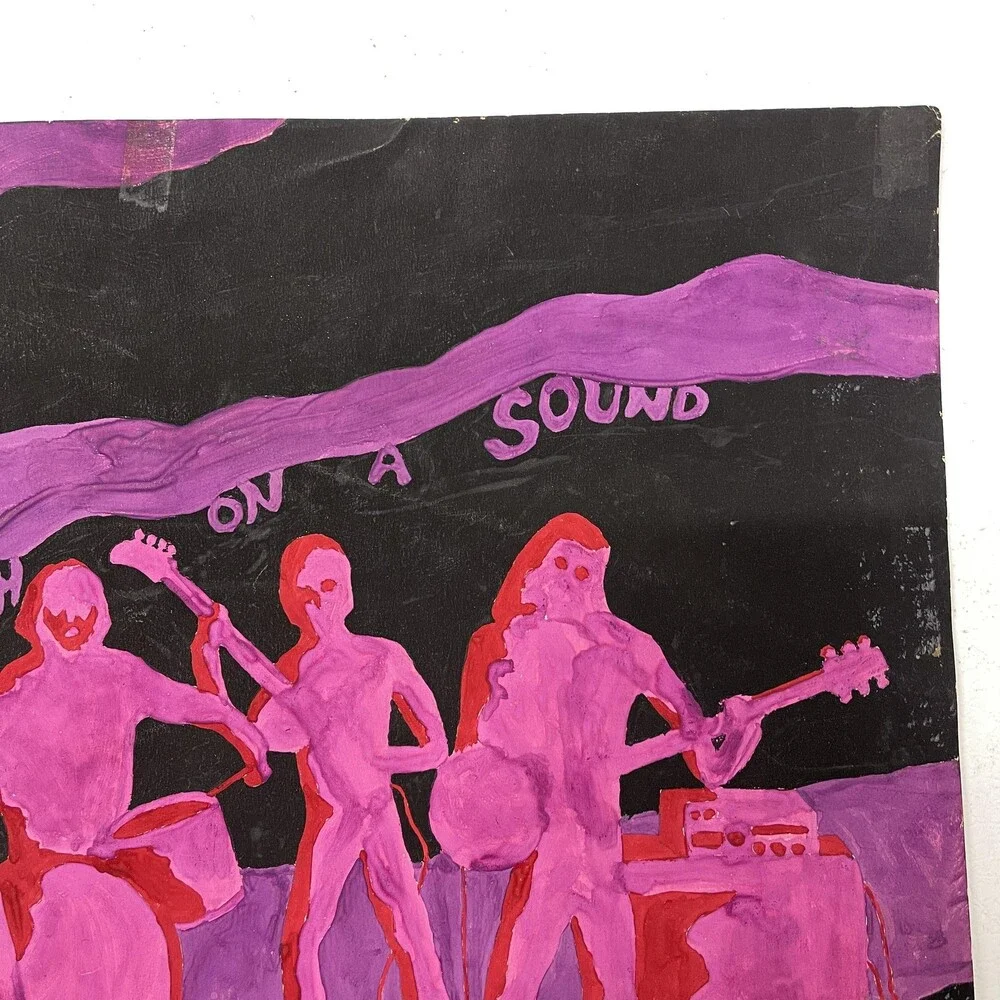 Vintage 1968 Psychedelic Band Drawing Get High On A Sound Pink Purple 15x18 OOAK